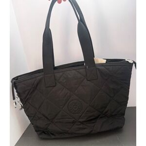 Kipling Laptop Tote Bag Quilted Black with Silver Hardware Monkey Dark Academia